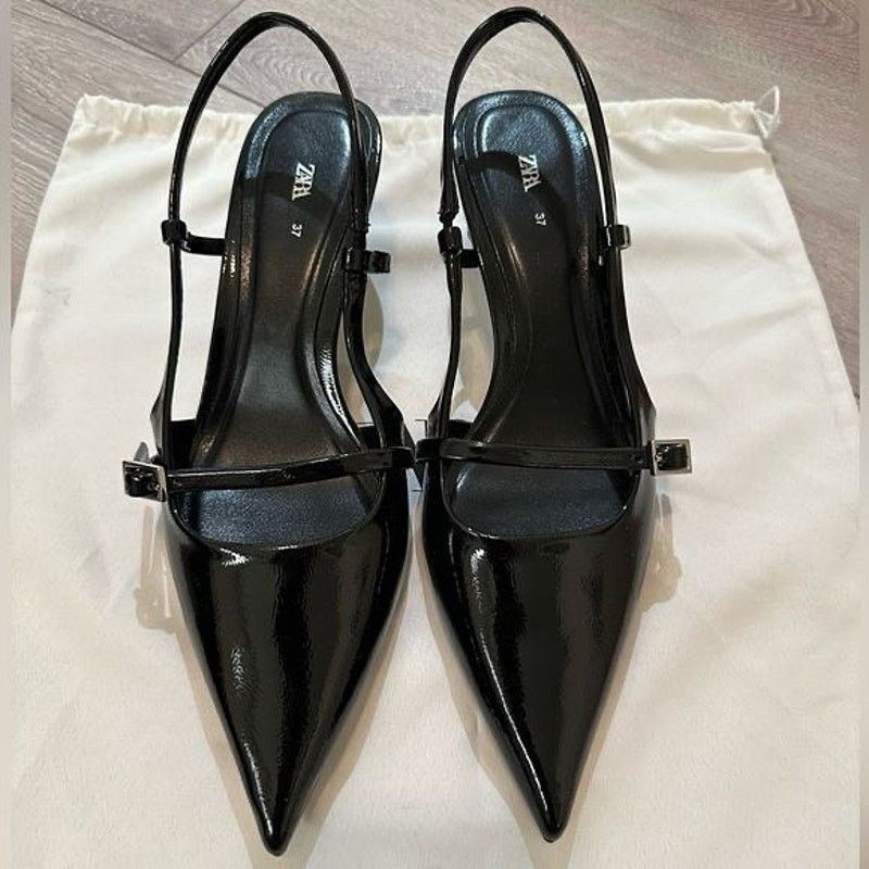 Zara ZARA Black Patent Slingbacks NWT Size 8 Size US 8 / IT 38 - 18 Thumbnail