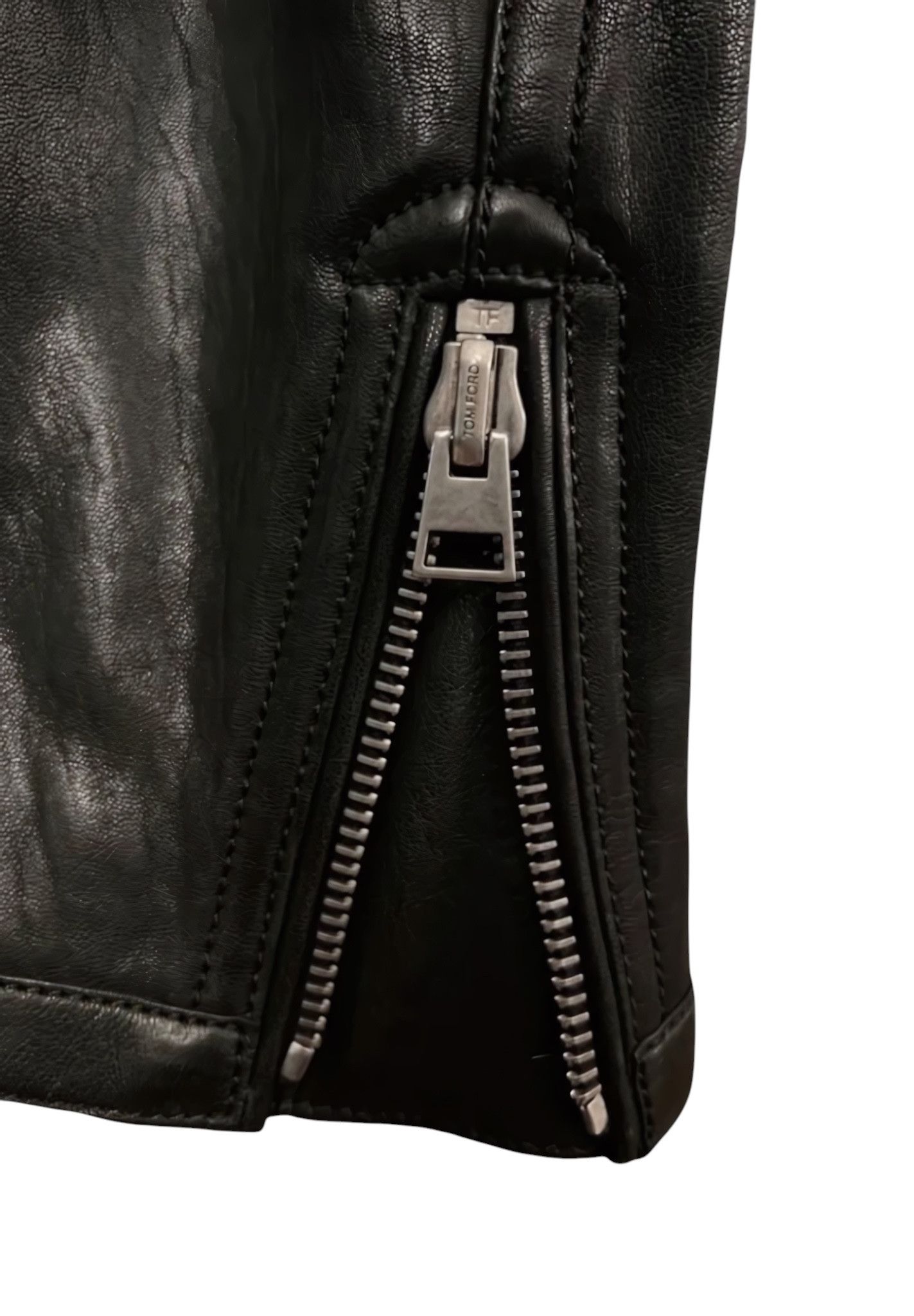 Tom Ford DARK GREEN LAMBSKIN LEATHER BIKER JACKET Size US M / EU 48-50 / 2 - 4 Thumbnail