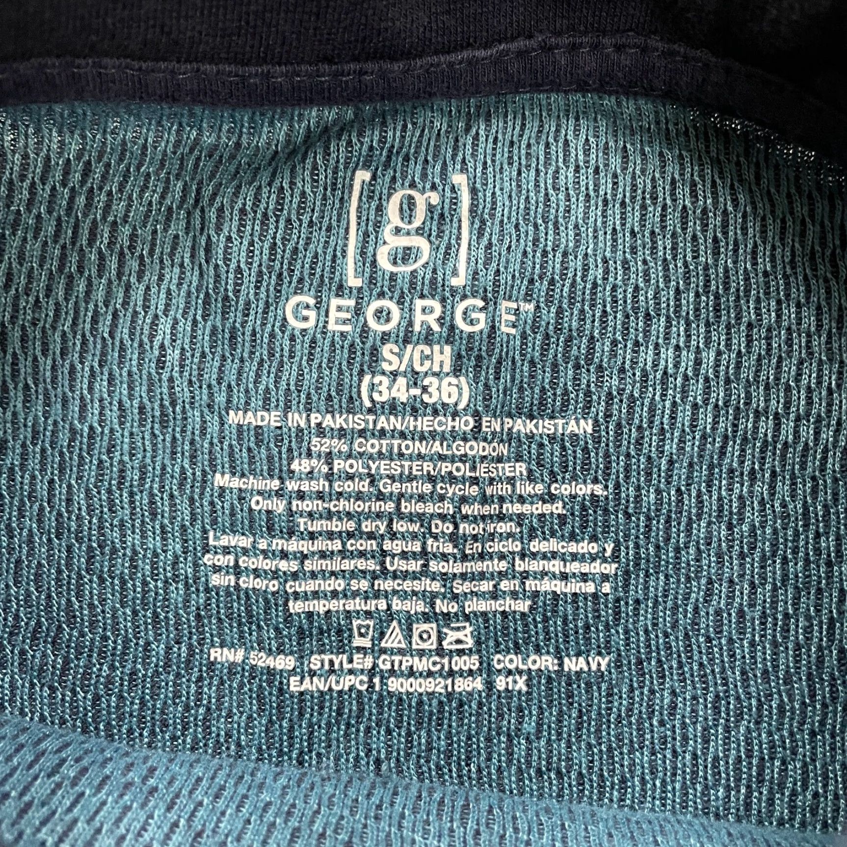 George George T-Shirt Men Small Navy Blue Long Sleeve Crew Neck Cotton Polyester Casual Tee Regular Fit Size US S / EU 44-46 / 1 - 4 Thumbnail