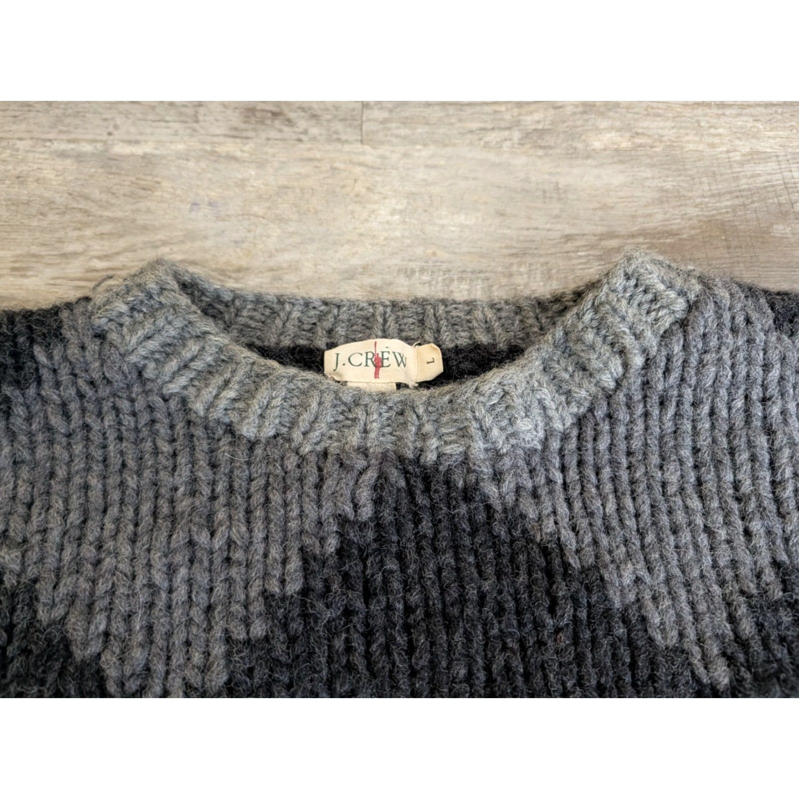 J.Crew J.CREW Men's Oarsman Fair Isle 100% Wool Sweater Diamond Pattern Black Gray L Crew Neck Pullover Winter Heavyweight Knit Knitwear Baggy? Size US L / EU 52-54 / 3 - 6 Thumbnail