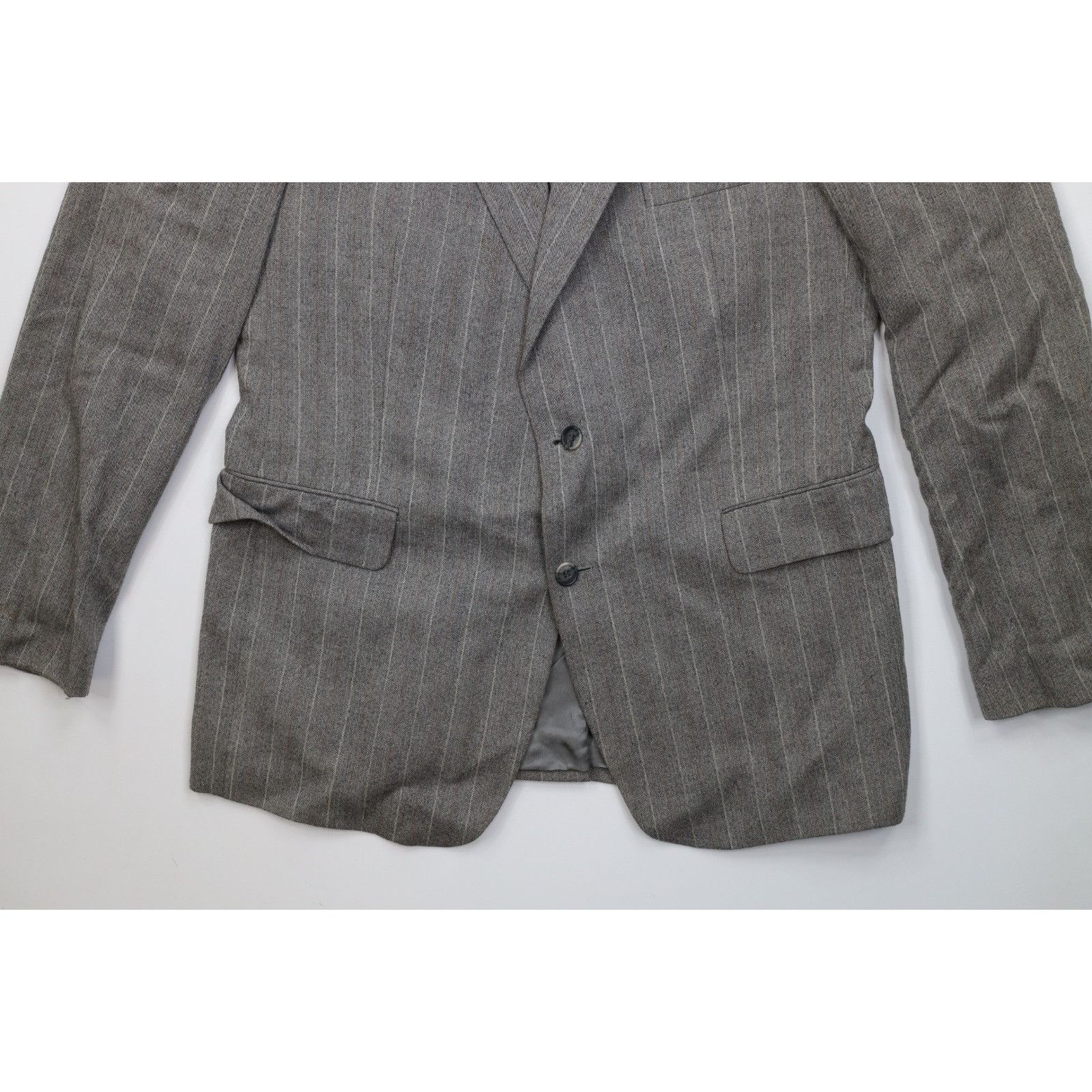 Vintage Vintage 70s Heavy Wool Herringbone 3 Piece Suit Wedding Size 44L - 5 Thumbnail