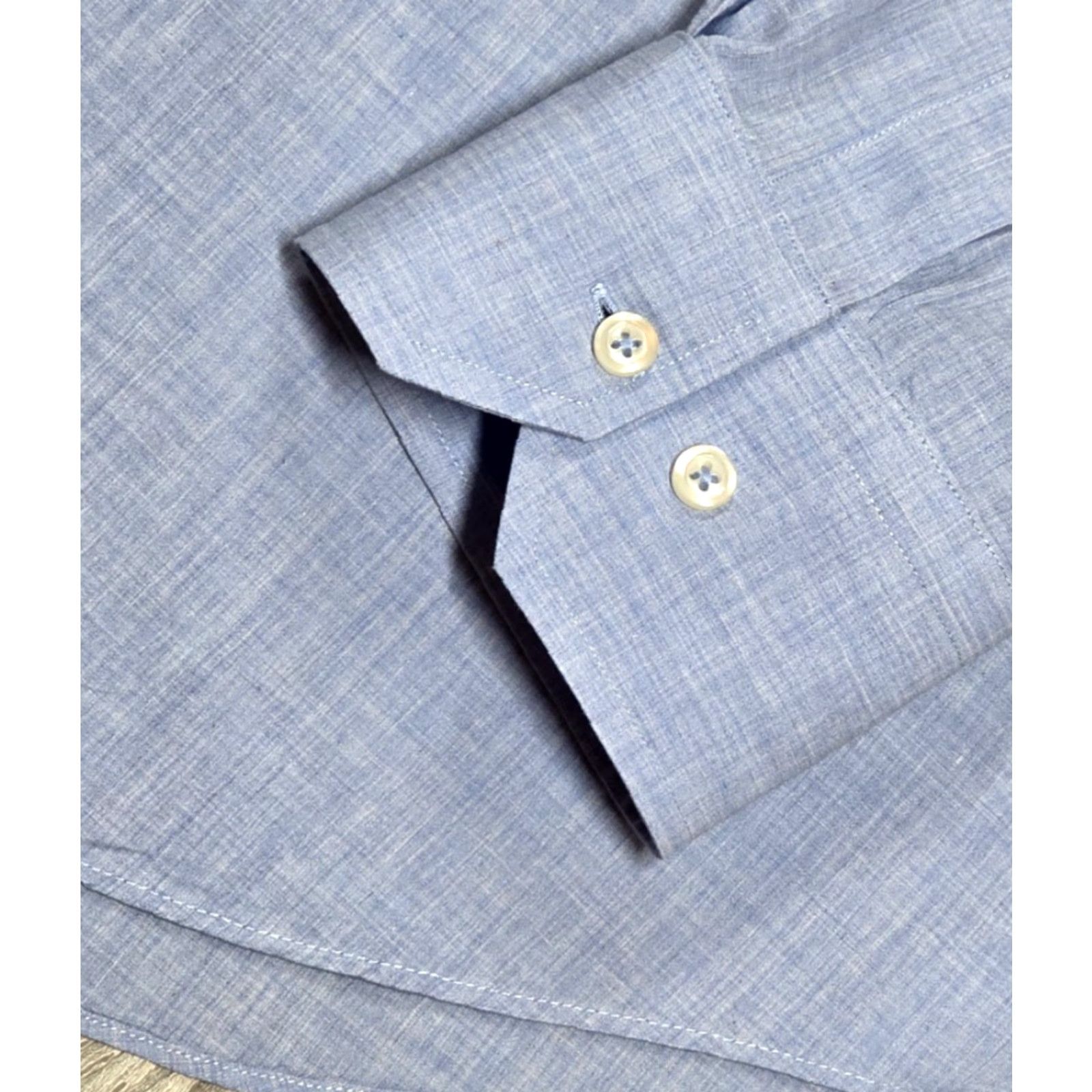 David Donahue DAVID DONAHUE MENS Button-Up Shirt XL Long Sleeve Heather Blue Cotton 2 Ply Dress Shirt Size 46R - 6 Thumbnail