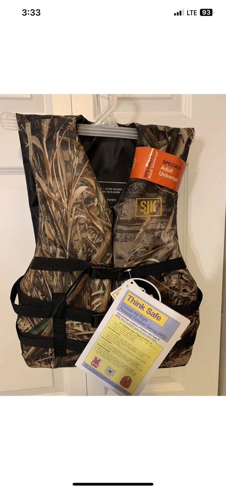 Realtree New SJK Realtree Max 5 adult universal USCG camo life vest Size US XL / EU 56 / 4 - 8 Thumbnail