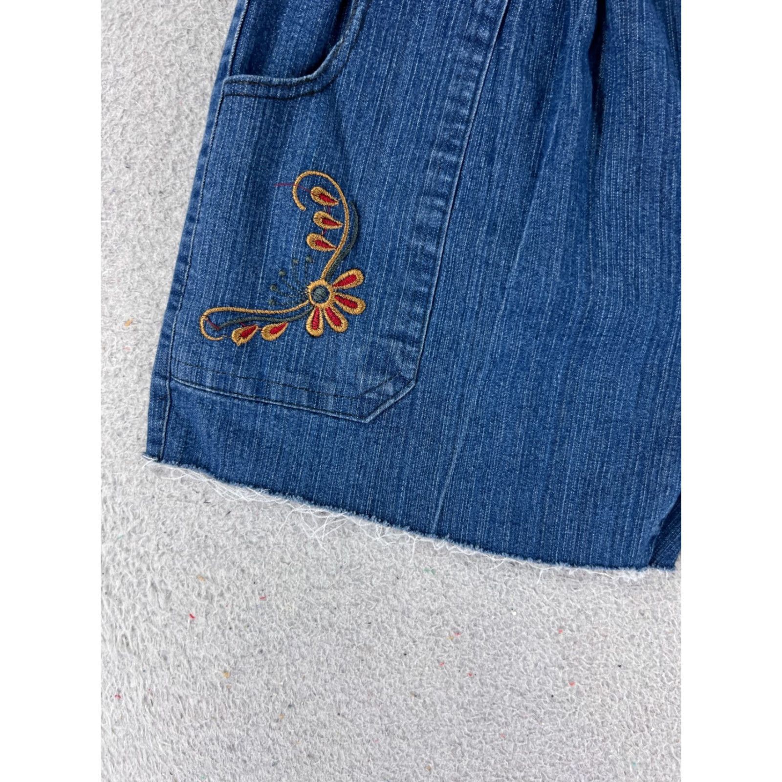 Denime Blue Denim Cutoff Shorts Womens 26 Floral Embroidered High Rise Elastic Waist 3" Inseam Casual Summer Size 26" / US 2 / IT 38 - 3 Thumbnail
