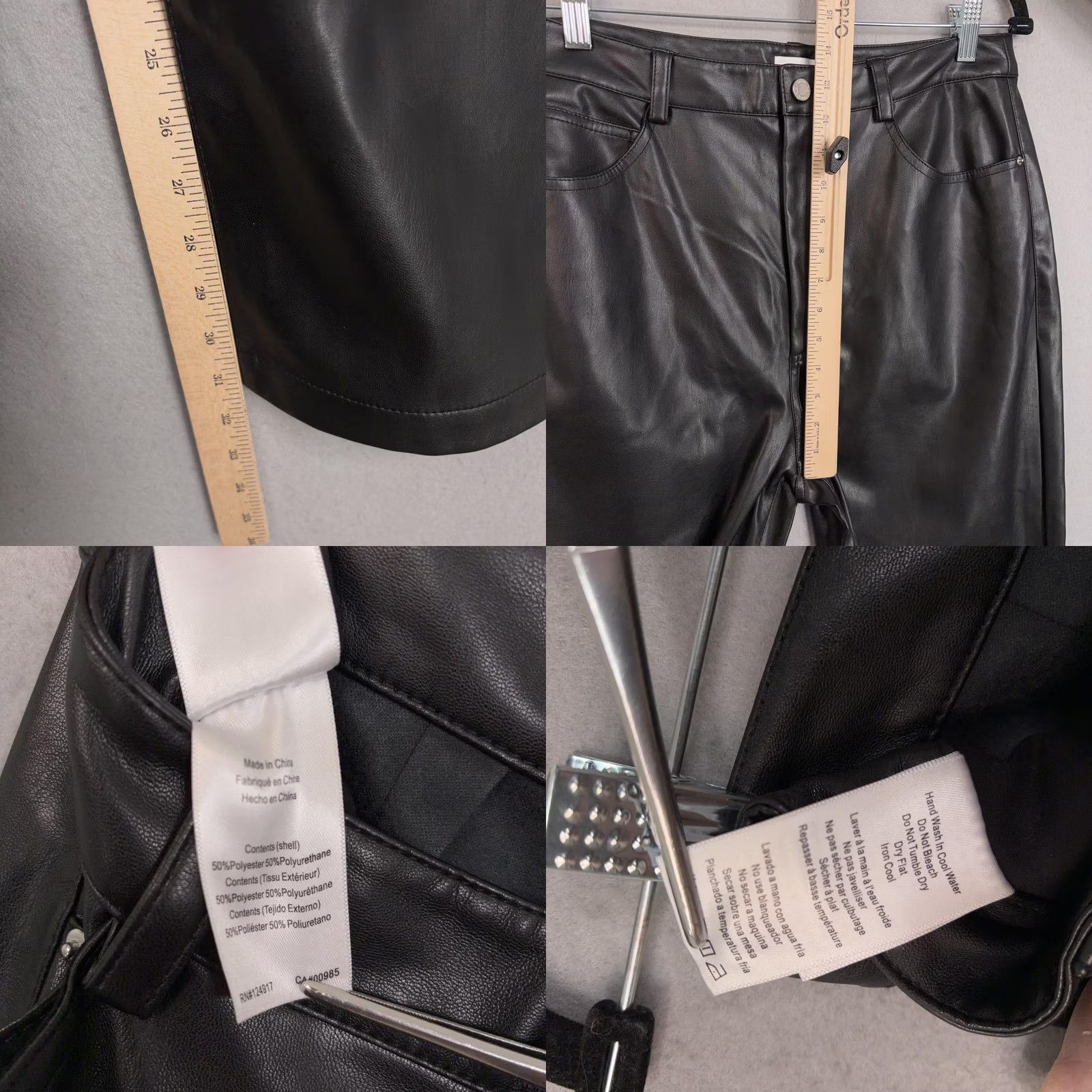Vintage WeWoreWhat Dress Womens 31 Black Pants Faux Leather Wide Leg Baggy High Rise Dressy Size 24" / US 00 / IT 34 - 9 Thumbnail