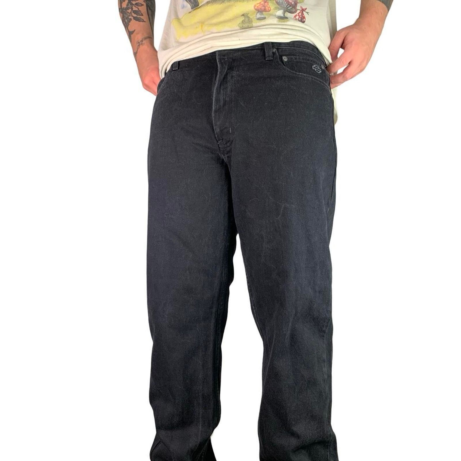 Harley Davidson × Vintage Vintage Harley Davidson Black Faded jeans Size US 36 / EU 52 - 3 Thumbnail