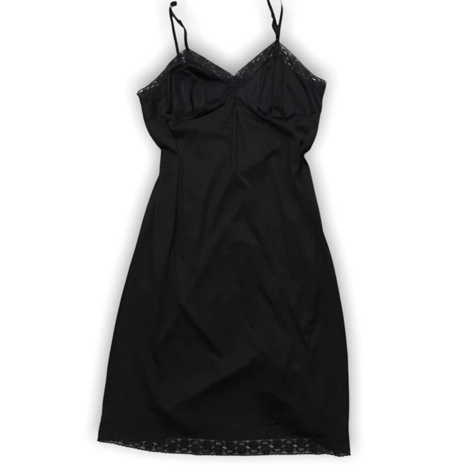 Other VINTAGE 70s Black Satin Slip Dress Lace Lingerie Midi MED/LG Size L / US 10 / IT 46 - 3 Thumbnail
