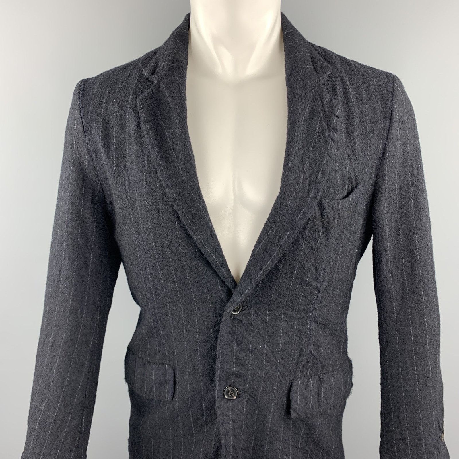 08sircus 08SIRCUS Size 38 Navy Chalkstripe Wool Notch Lapel Jacket Size US S / EU 44-46 / 1 - 2 Thumbnail