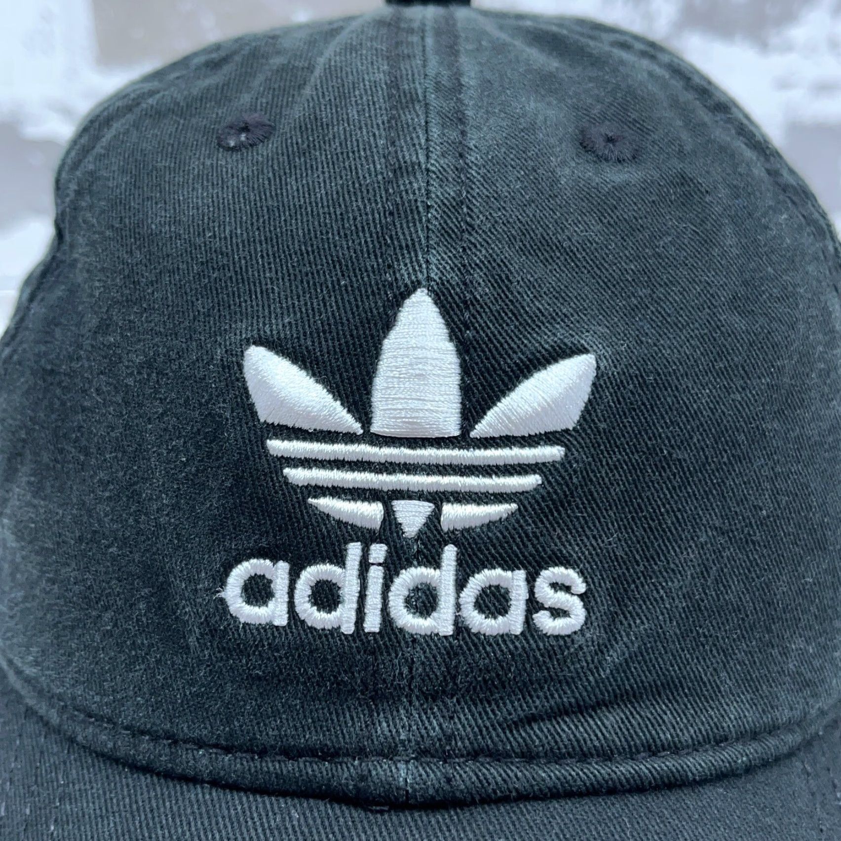 Adidas Adidas Hat Cap Strap Back Black White Baseball Dad Spell Out Trefoil Logo Faded Size ONE SIZE - 3 Thumbnail