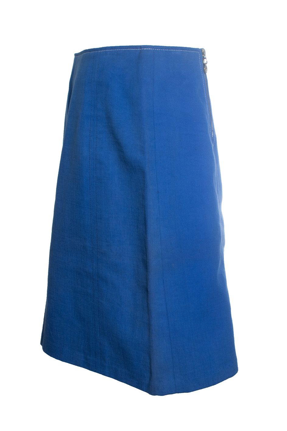 Celine Celine, blue cotton midi skirt with golden zippers Size 32" / US 10 / IT 46 - 2 Thumbnail
