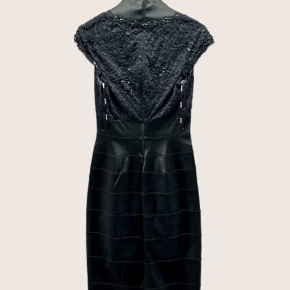 Tadashi Shoji Tadashi Shoji Dress Women 6 Black Sleeveless Sequin Beaded Collared Tiered Sheath Party Cocktail Wedding 6 Womens Black Satin Polyester Size M / US 6-8 / IT 42-44 - 1 Thumbnail