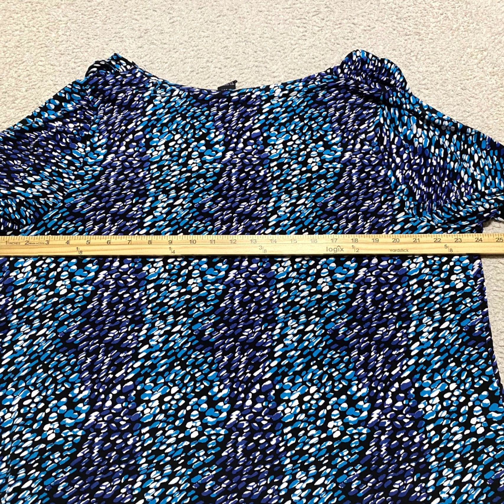 Vintage Lane Bryant Blouse Womens 20W Plus Blue Geometric 3/4 Sleeve Cowl Neck Size 3XL / US 20-22 - 6 Thumbnail