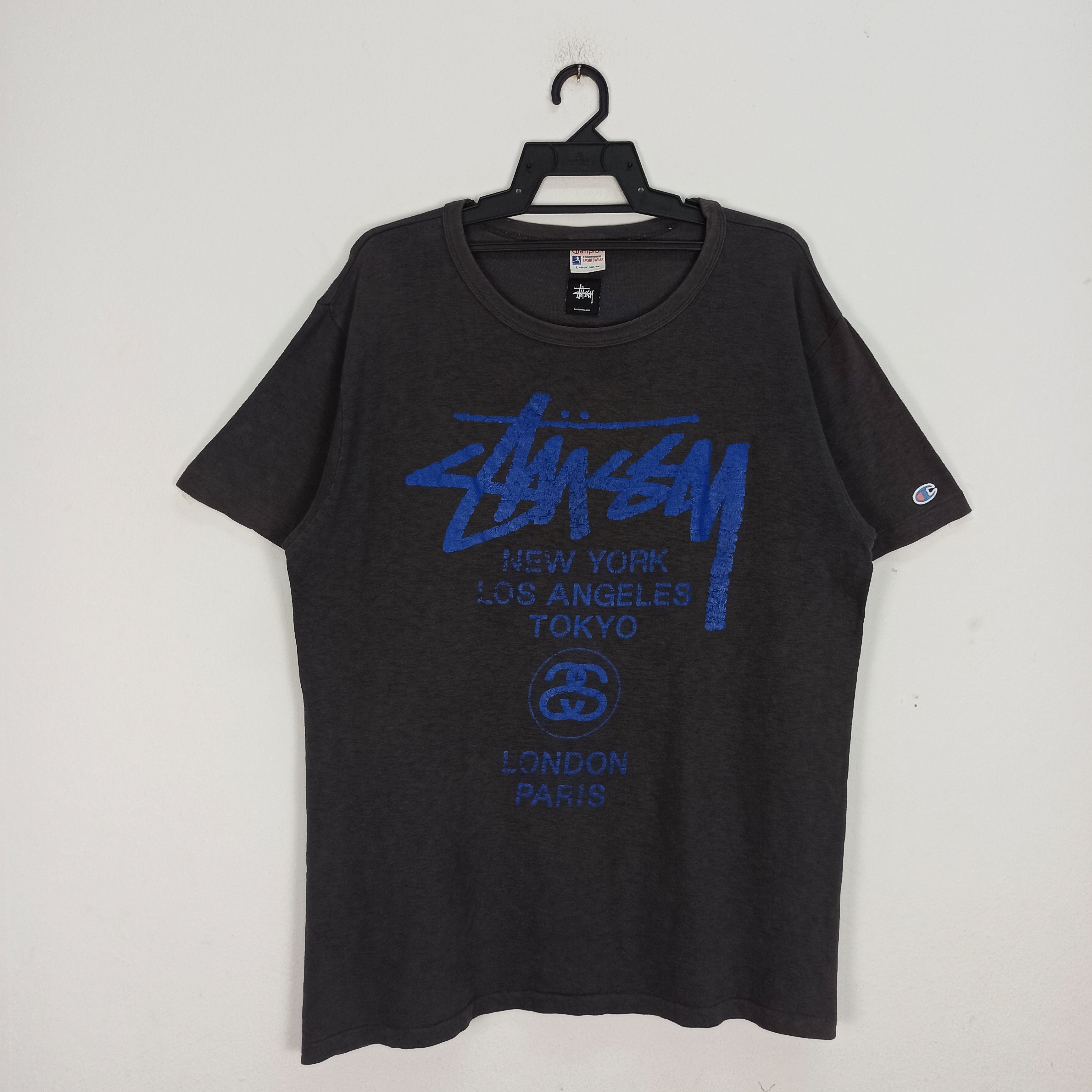 Stussy X Champion T Shirt | Grailed