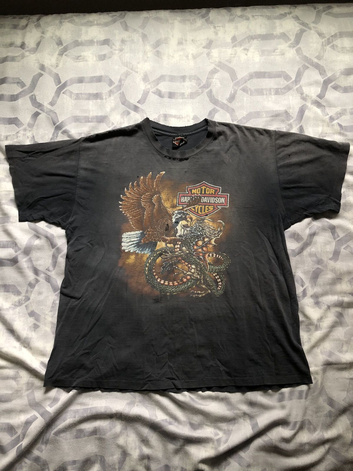 Harley Davidson × Vintage Vintage Faded 80s Harley Davidson Single Stitch T Shirt Size US XL / EU 56 / 4 - 1 Thumbnail
