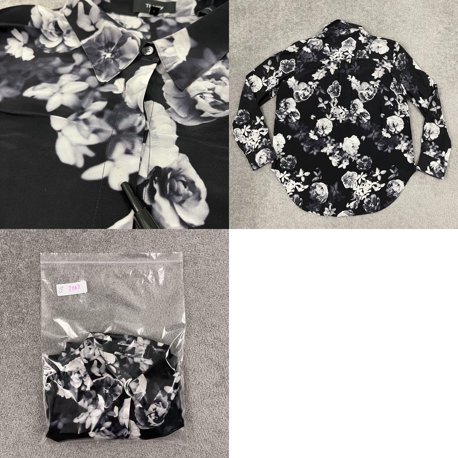Theory Theory Black Floral Silk Sheer Button-Up Shirt Womens Large Casual Lightweight Long Sleeve Size L / US 10 / IT 46 - 8 Thumbnail