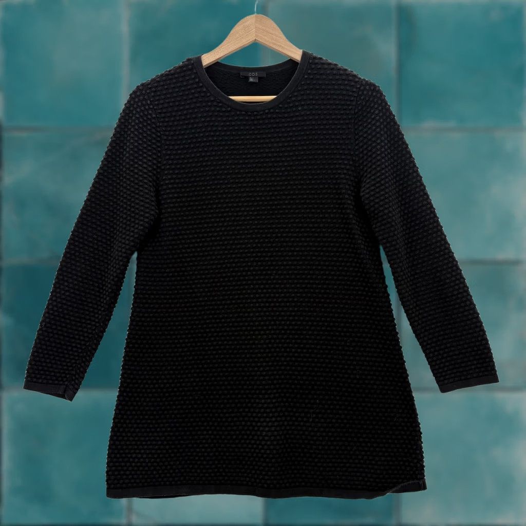 Cos COS Sweater Womens Small Black Waffle-Knit Knit Crew Neck Cotton Tunic Casual Seasonal 100% Cotton Knit Modern Size S / US 4 / IT 40 - 1 Thumbnail