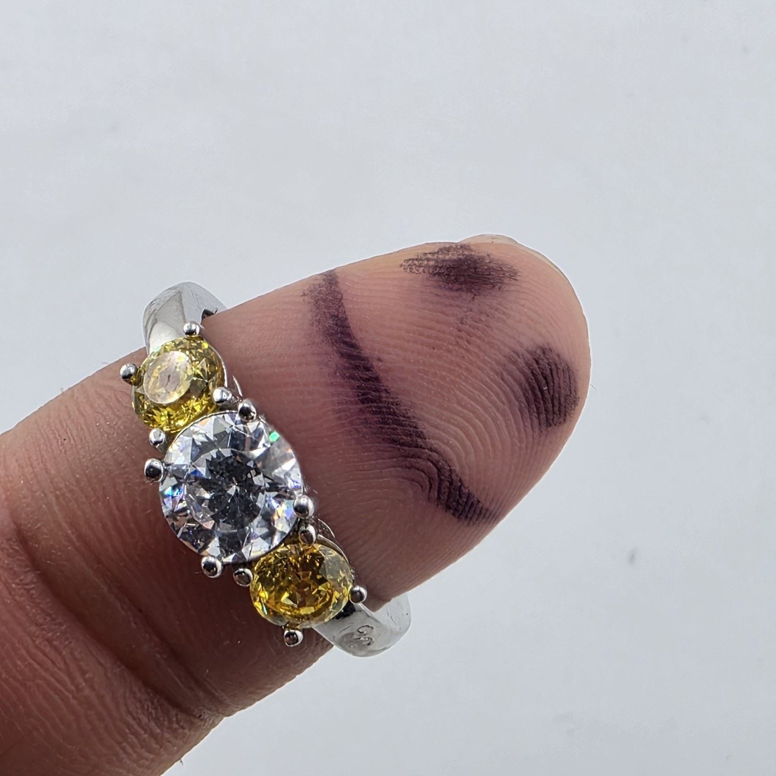 Other 925 Sterling Silver CZ Three Stone Ring 8.75 Clear Yellow Size ONE SIZE - 1 Thumbnail