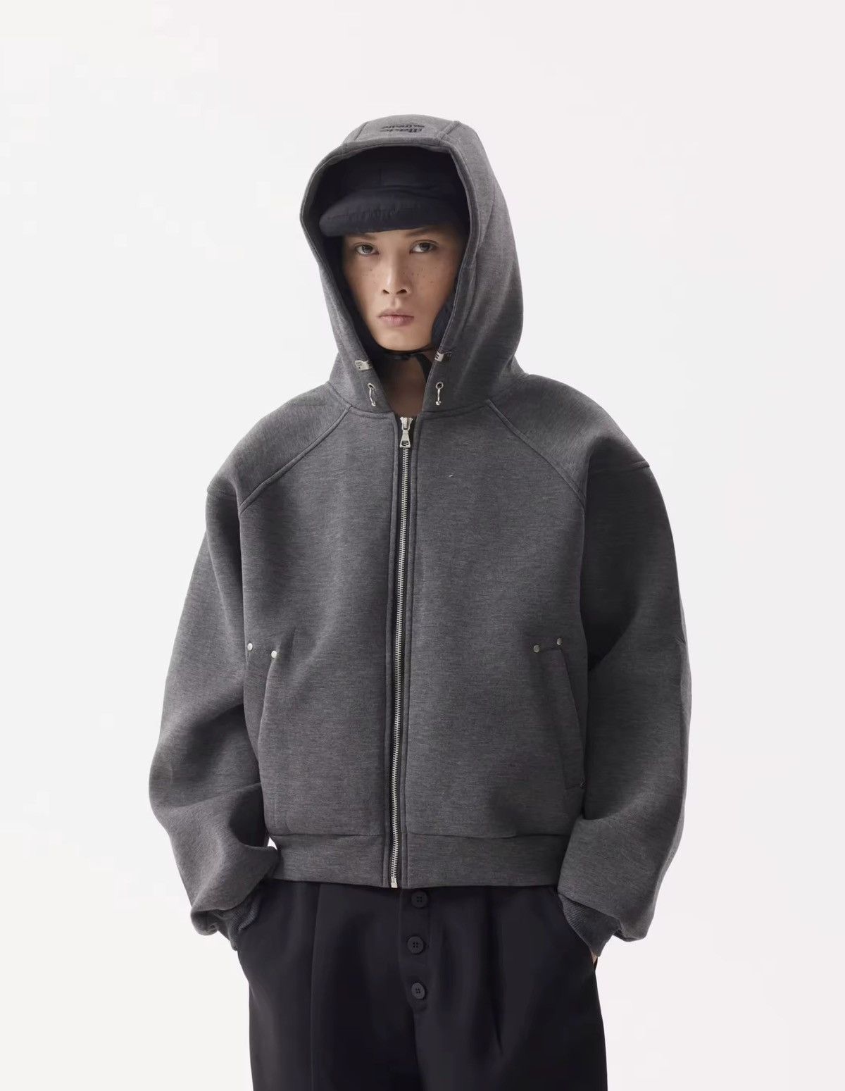 Designer Streetwear Design Deconstructed Loose Dark Gray Zip Hoodie Size US XL / EU 56 / 4 - 4 Thumbnail