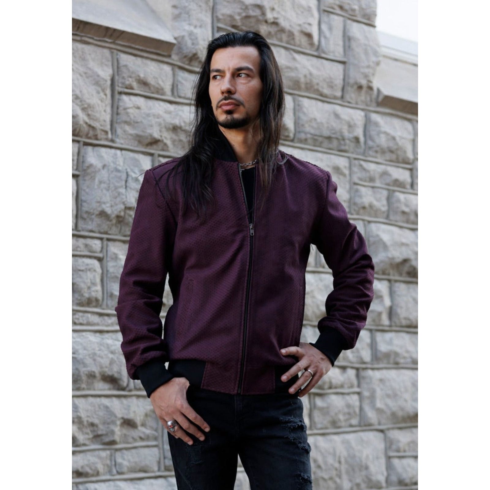 & Other Stories Gianni Embossed Purple Snakeskin Leather Jacket Size US L / EU 52-54 / 3 - 2 Thumbnail