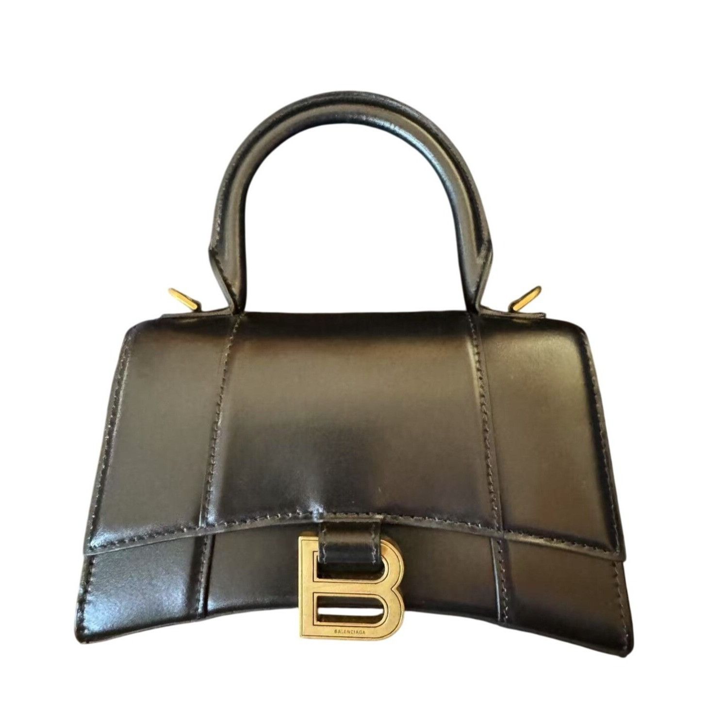 Balenciaga Hourglass Small Black Leather Handbag With Gold H