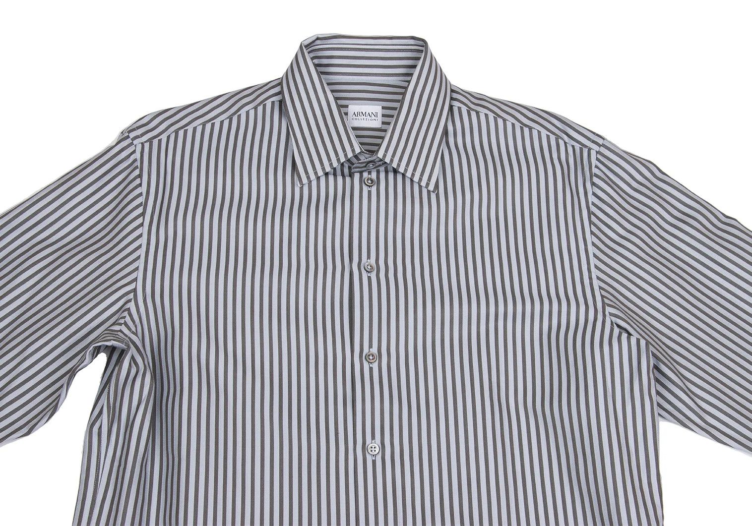 Armani Collezioni Cotton Stripe Long Sleeve Shirt in Gray and Light Blue Size US M / EU 48-50 / 2 - 2 Thumbnail