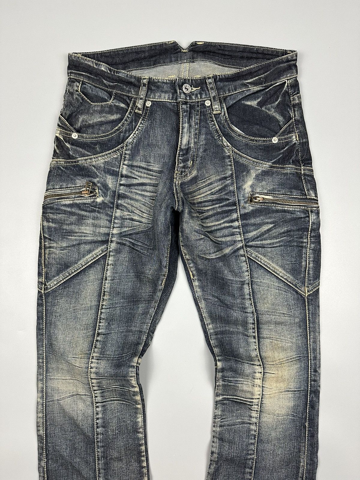 Japanese Brand × Michel Klein 🔥Flared🔥 Michel Klien Multi Zipper Pocket Lightning Jeans Size US 31 - 5 Thumbnail