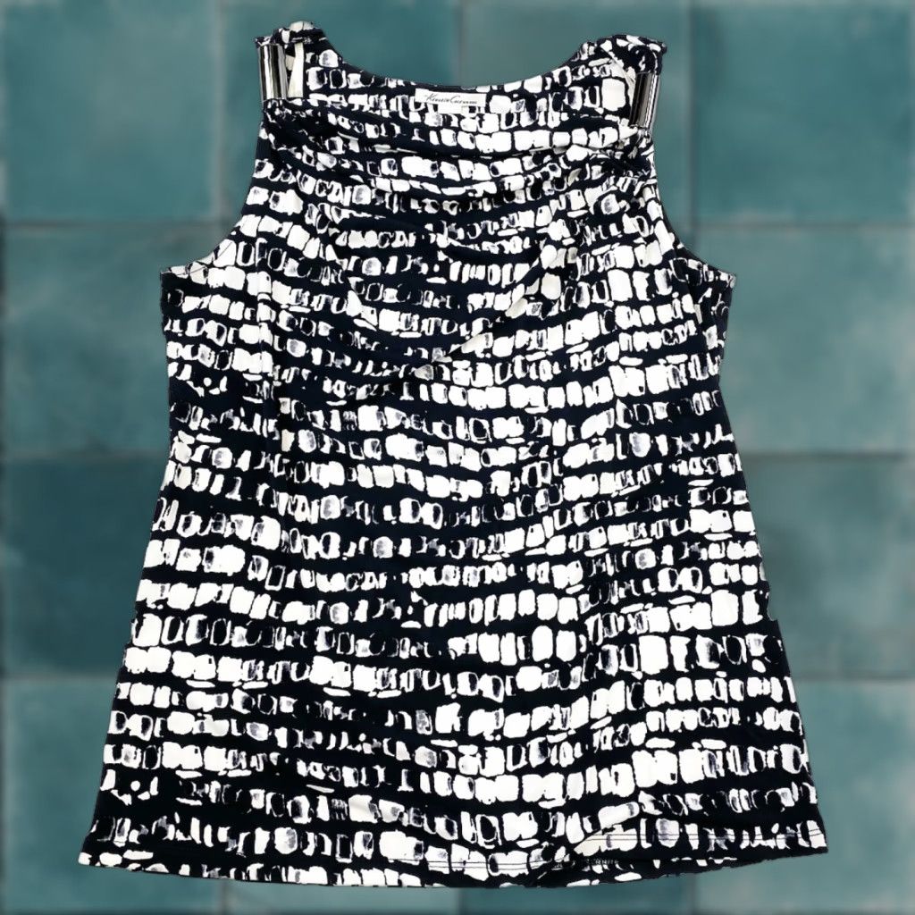 Kenneth Cole Kenneth Cole Tank Top Women Large Black White Sleeveless Boat Neck NWT Multicolor Basic Shirt Size L / US 10 / IT 46 - 1 Thumbnail