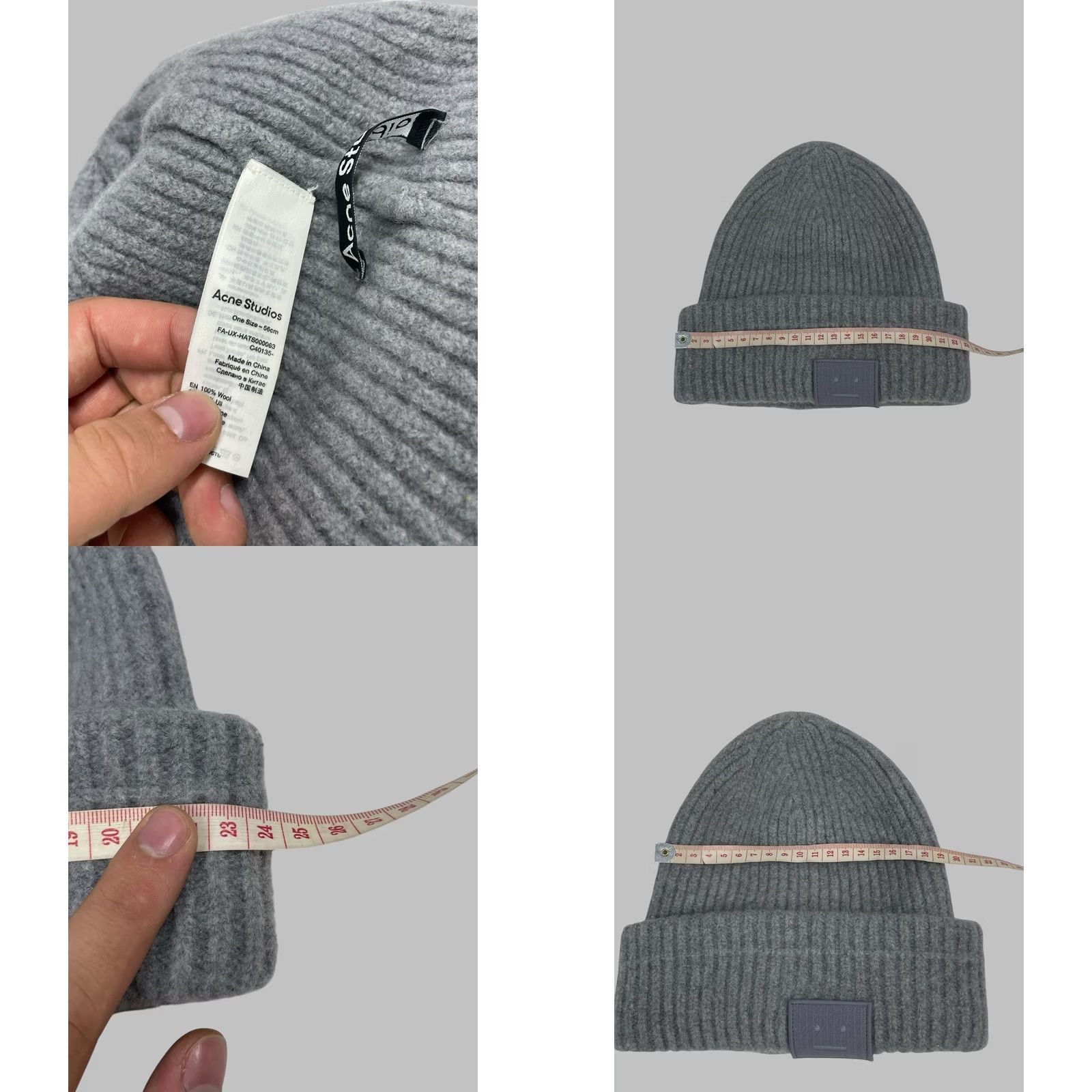 Acne Studios Acne Studios Beanie Wool Hat Men One Size Gray Wool Beanie Winter Fall Spring Casual Mens Size ONE SIZE - 8 Thumbnail