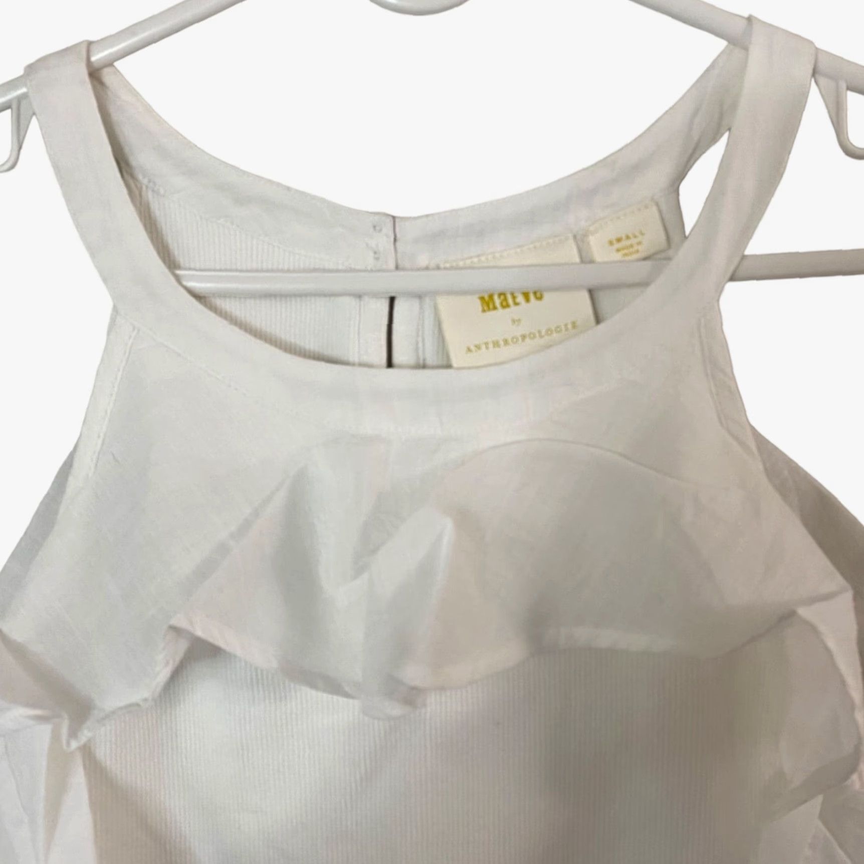 Anthropologie VINTAGE Maeve Anthropologie Women's Tank Top Sleeveless Ruffle Halter Cotton Blend Small White Blouse Size S / US 4 / IT 40 - 5 Thumbnail