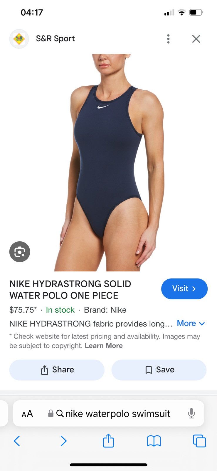 Nike Nike Waterpolo Swimsuit Size S / US 4 / IT 40 - 6 Thumbnail