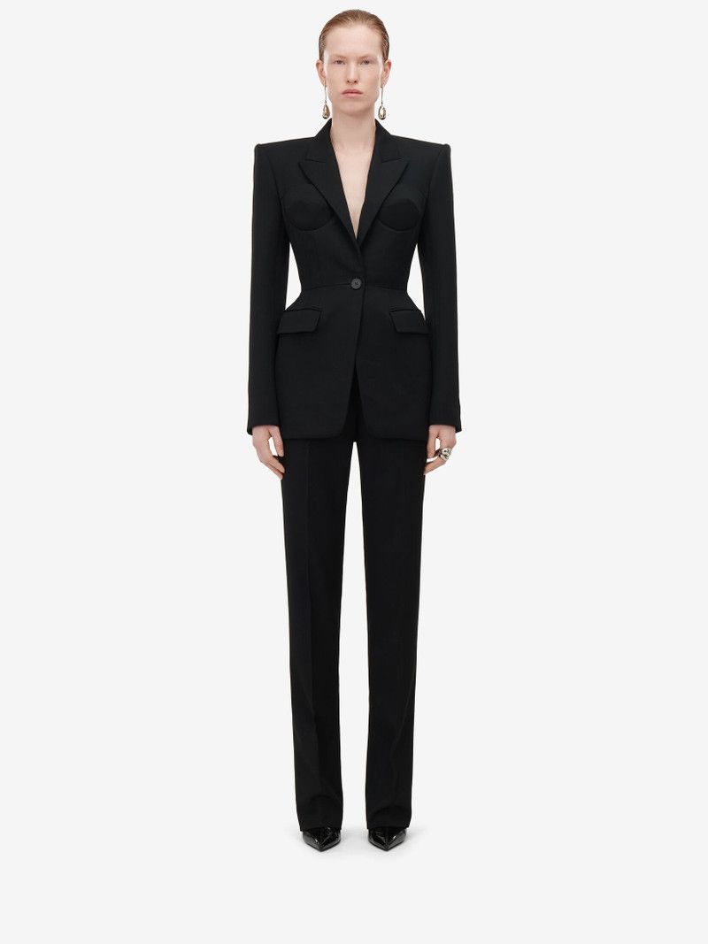 Alexander McQueen o1srvl11e0326 Trompe-L'œil Single-Breasted Jacket in Black Size L / US 10 / IT 46 - 2 Thumbnail