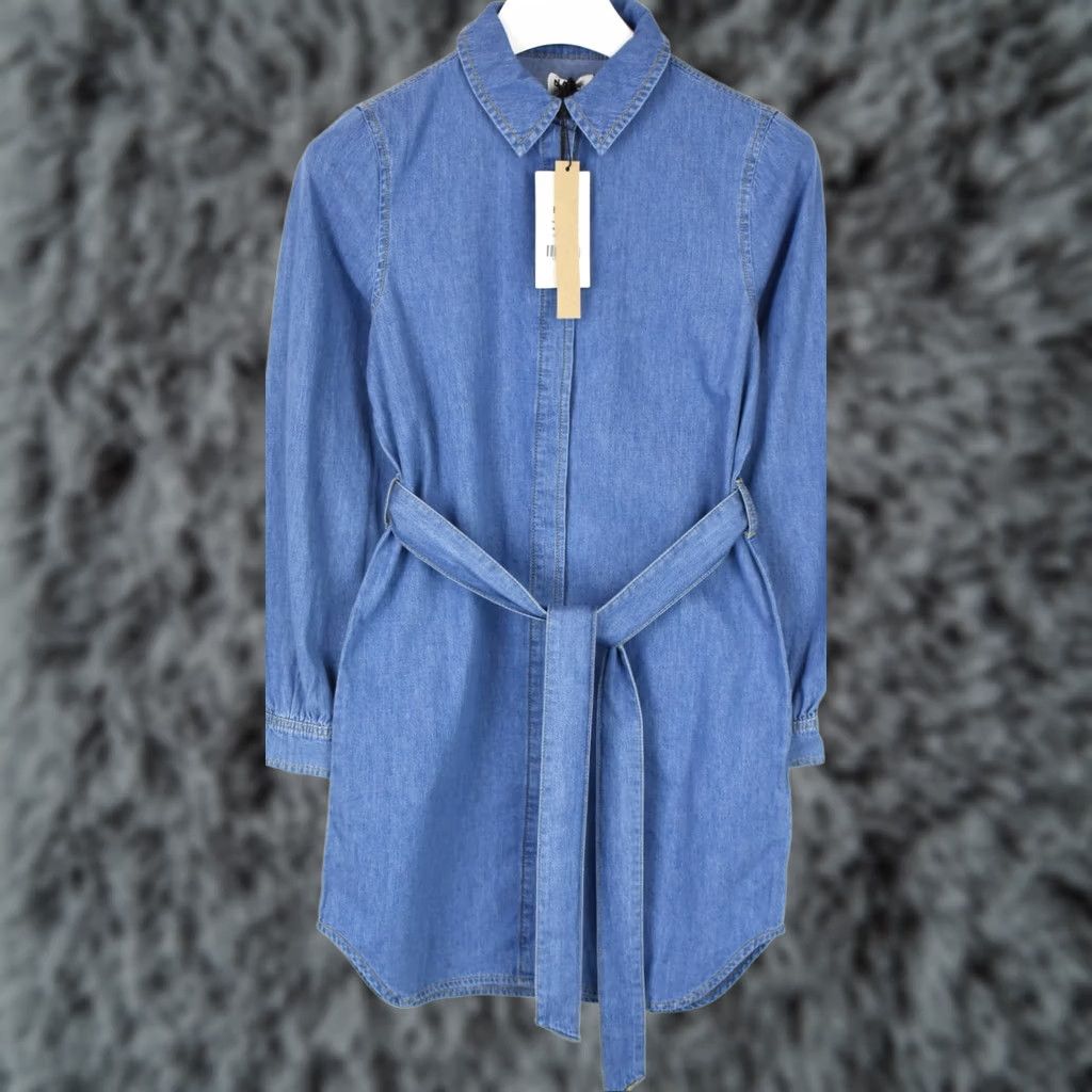 Vintage NA-KD Belted Shirt Denim Dress Women's EU 34 Button Up Mini Blue Dress Jeans Cotton Long Sleeve Polo Neck Spread Collar Vintage No Size XXS / US 00 / IT 34 - 1 Thumbnail