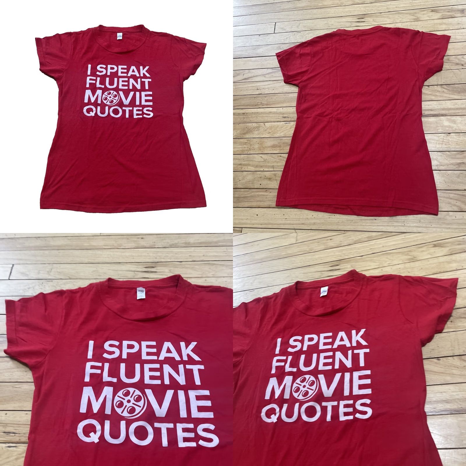 Tultex Tultex T-Shirt Women XL Red V-Neck I Speak Fluent Movie Quotes Graphic Tee Shirt Y2k Short Sleeve Cotton Ringspun Graphic Size XL / US 12-14 / IT 48-50 - 9 Thumbnail