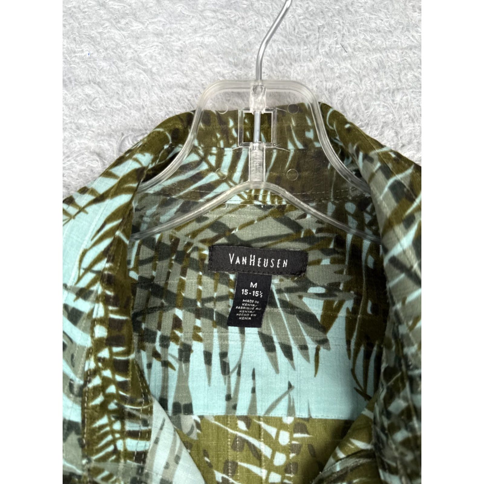 Van Heusen Van Heusen Shirt Adult M Blue Floral Leaf Hawaiian Polyester Button Mens Size US M / EU 48-50 / 2 - 7 Thumbnail