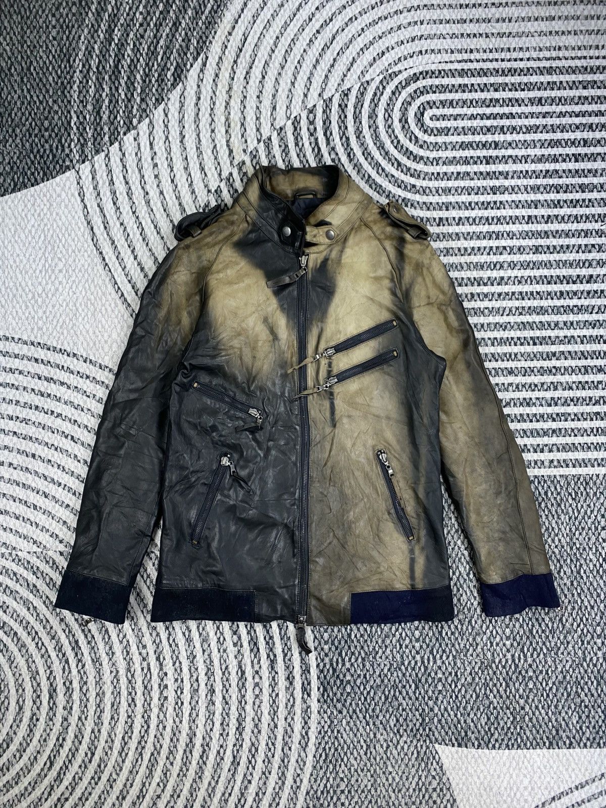 If Six Was Nine Bounce Over Multipocket Punk Acid Wash Leather Jacket Size US S / EU 44-46 / 1 - 1 Thumbnail