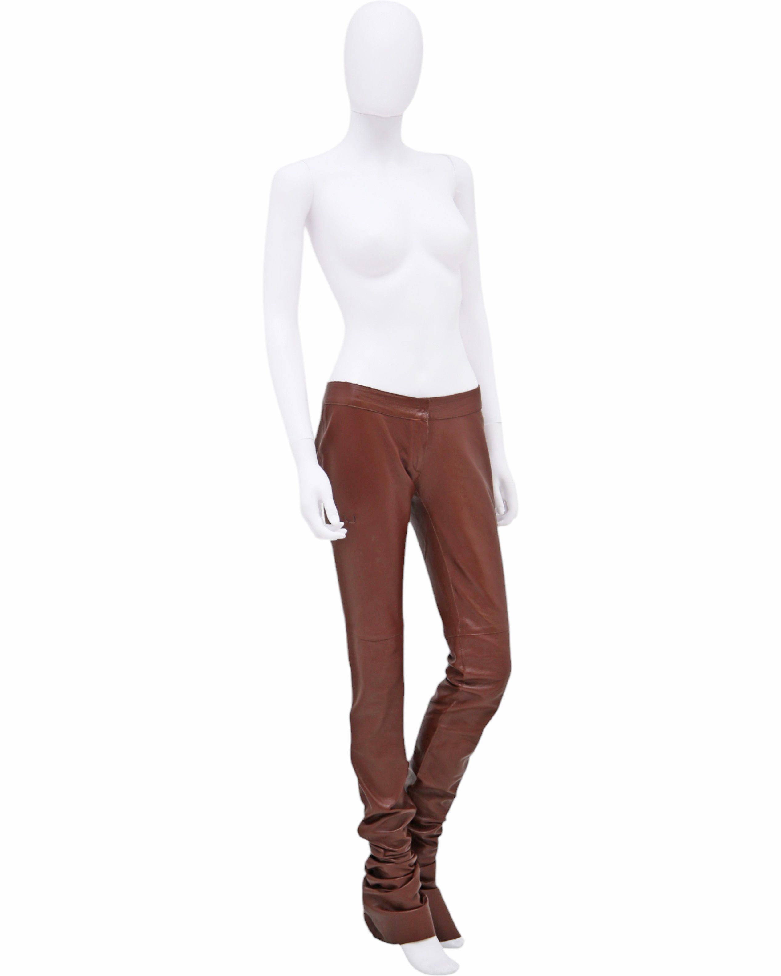 Dolce & Gabbana F/W 2001 Brown Lambskin Leather Bootcut Pants Size 27" / US 4 / IT 40 - 3 Thumbnail