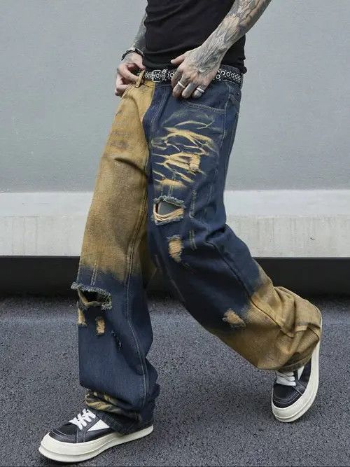 Jean Ripped Rusty Distressed Denim Jeans Straight Leg Size US 32 / EU 48 - 4 Thumbnail