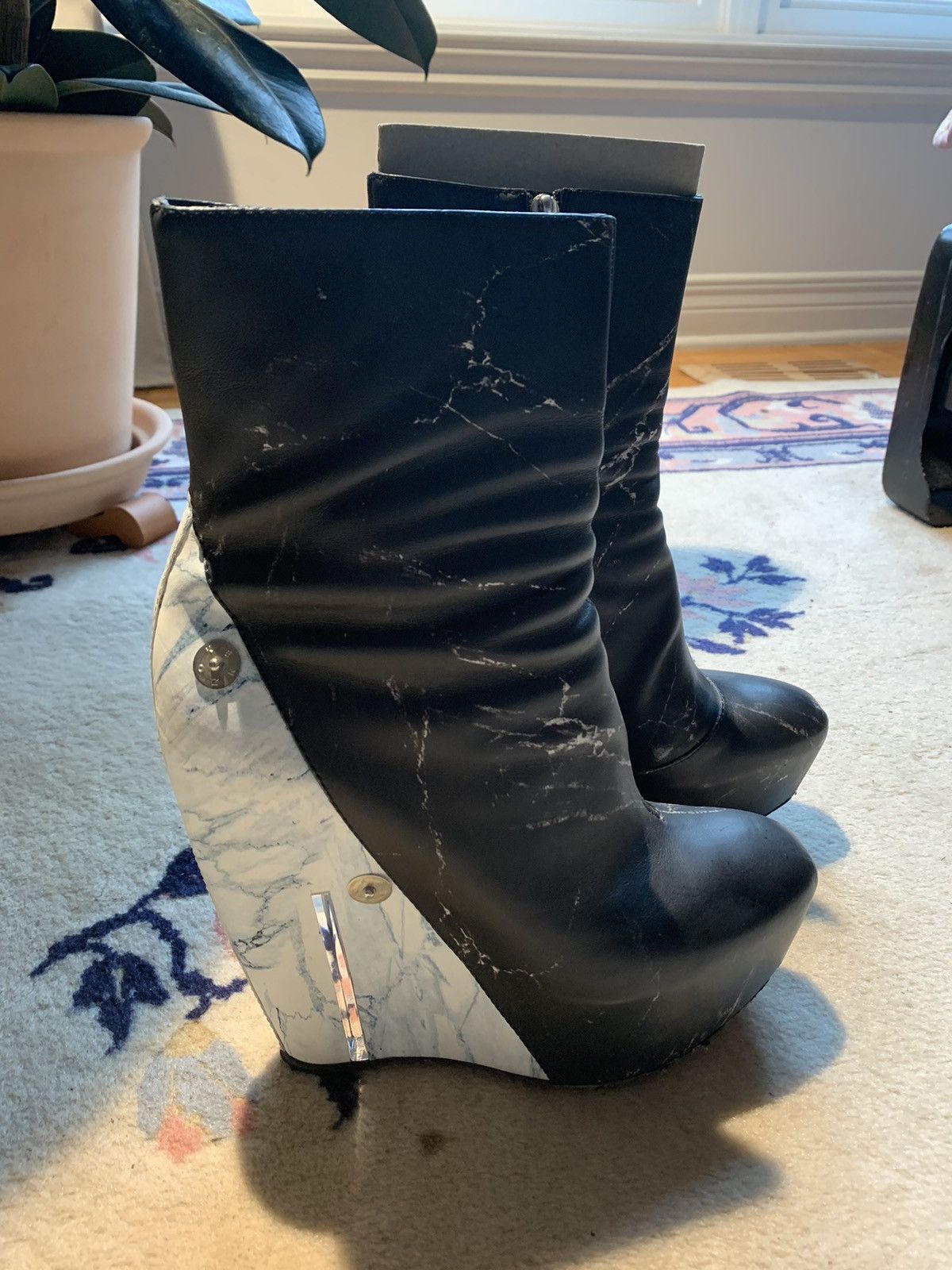 Kenzo 2.2K Kenzo (40/10us) marble print leather booties platforms Size US 10 / IT 40 - 1 Thumbnail