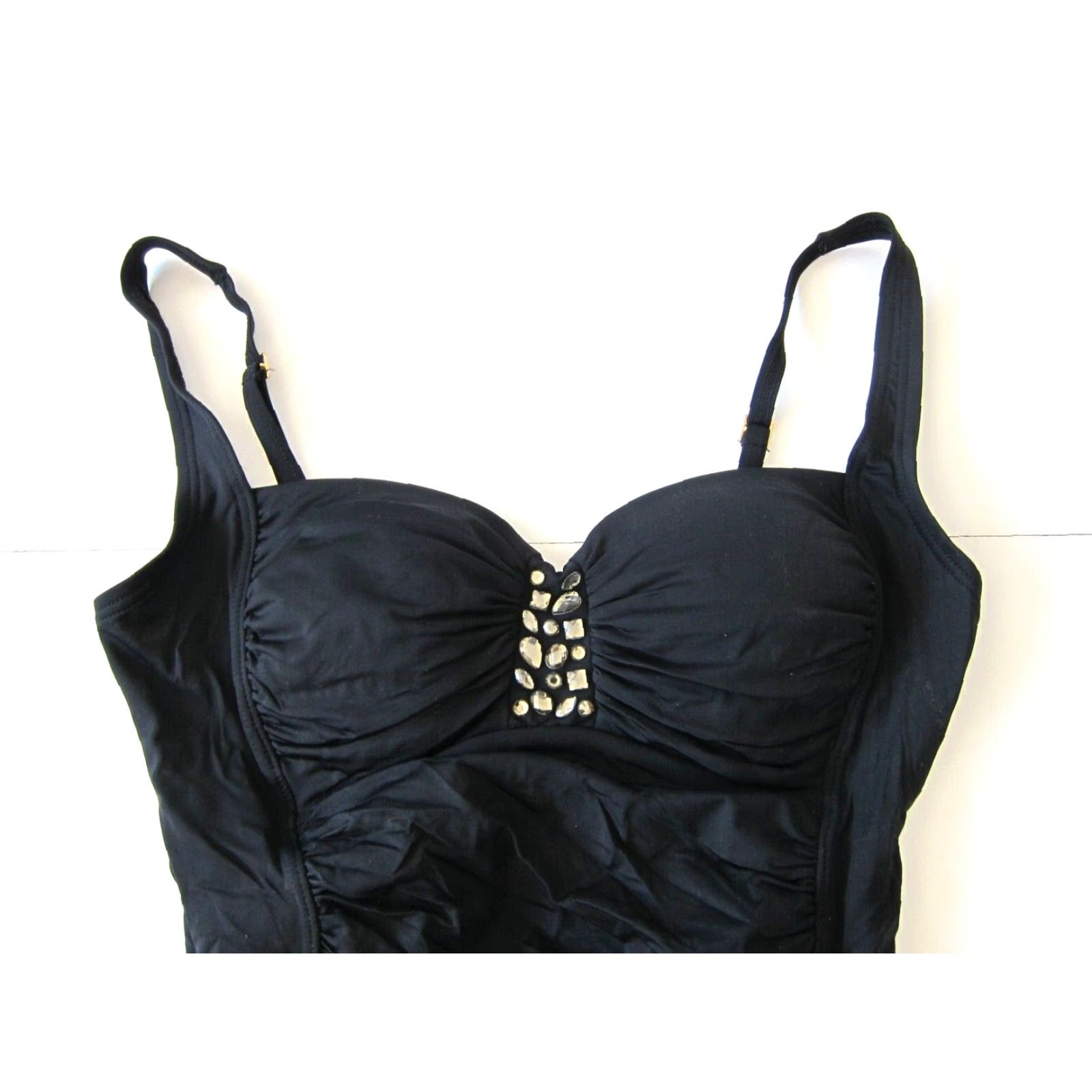 Jantzen Jantzen Black Beaded Jewel Ruched Slimming Built In Bra One Piece Swimsuit 8 Size ONE SIZE - 3 Thumbnail