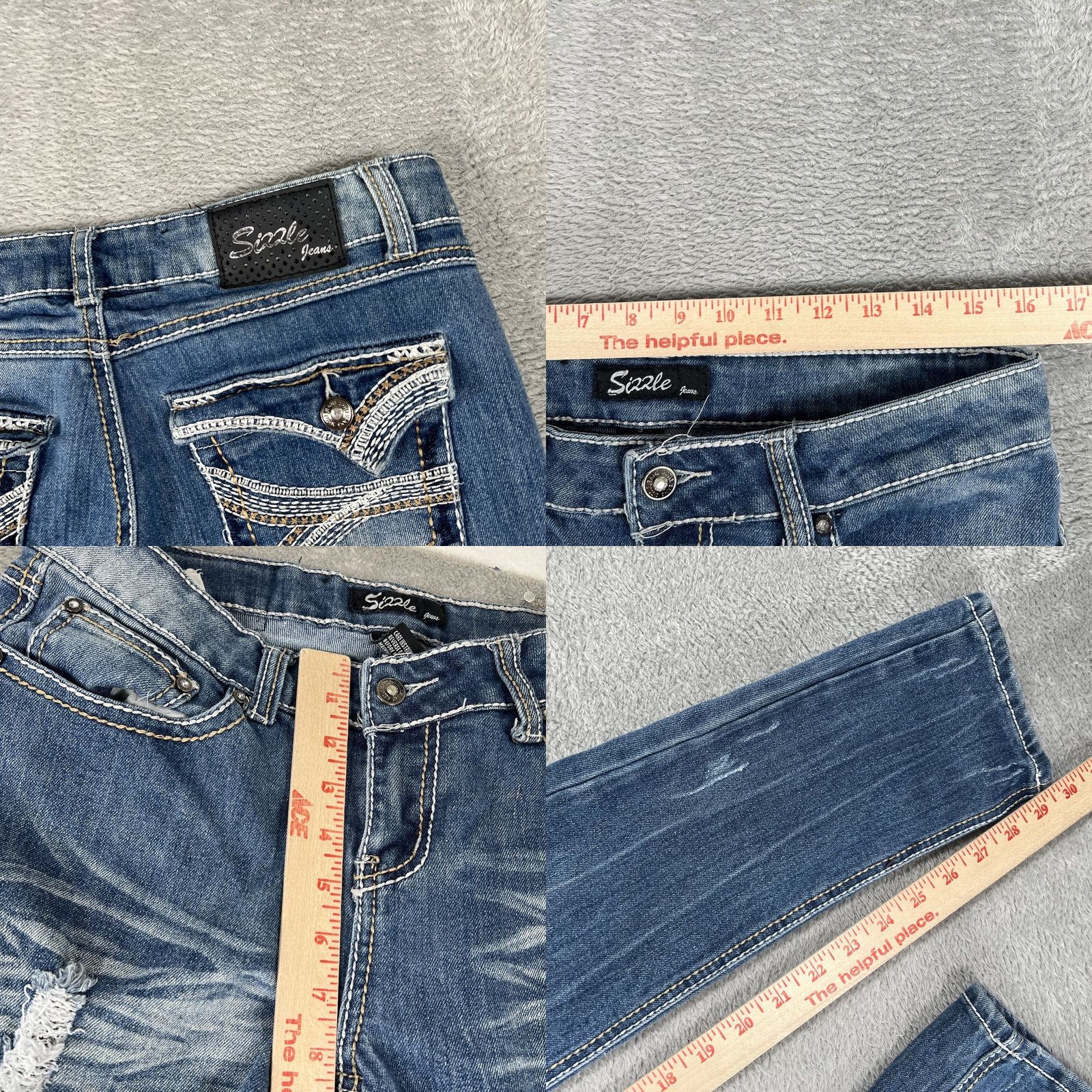 Denime Sizzle Jeans Womens 9 Distressed Skinny Stretch Embellished Pocket Denim Pants Size 30" / US 8 / IT 44 - 8 Thumbnail