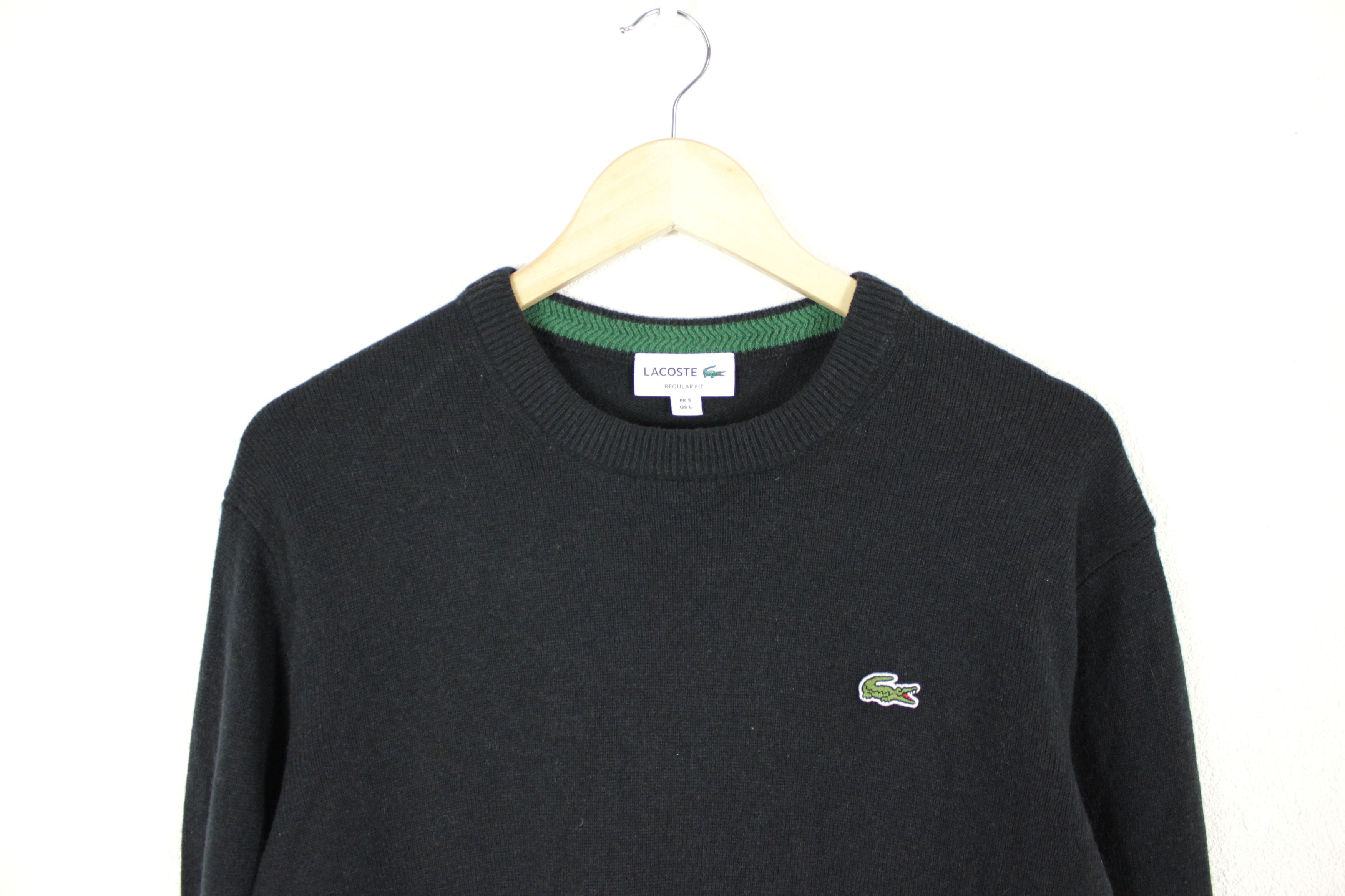 Lacoste × Vintage Vintage Lacoste Croc Logo Black Wool Sweater L Size US L / EU 52-54 / 3 - 2 Thumbnail