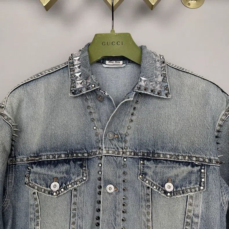 Miu Miu Miu Miu 38 Women's rhinestone rivet decorative denim jacket Size M / US 6-8 / IT 42-44 - 2 Thumbnail