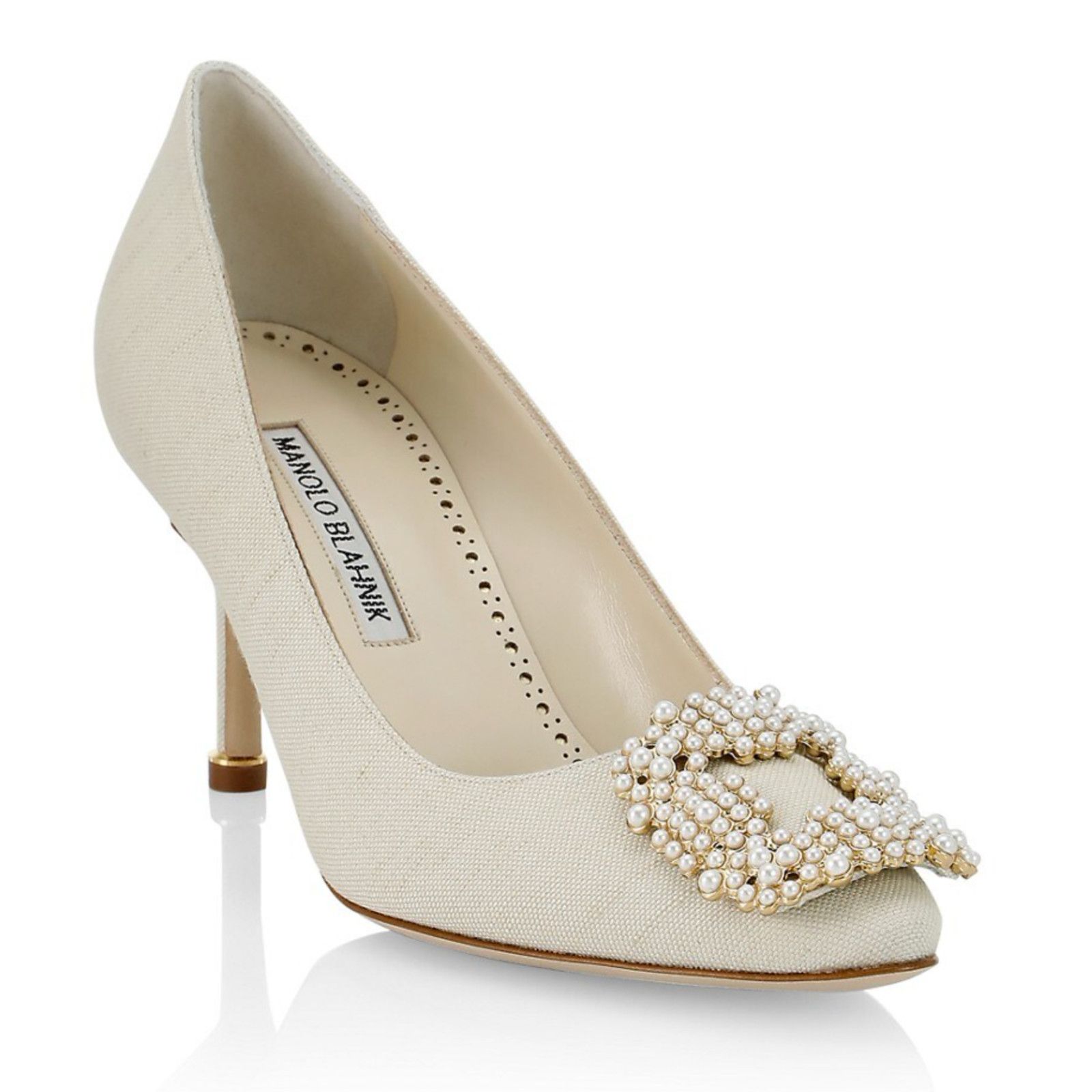 Manolo Blahnik Hangisi 70 Oatmeal Pearl Jewel Buckle Low Heel Pump 39.5 Size US 9.5 / IT 39.5 - 1 Thumbnail