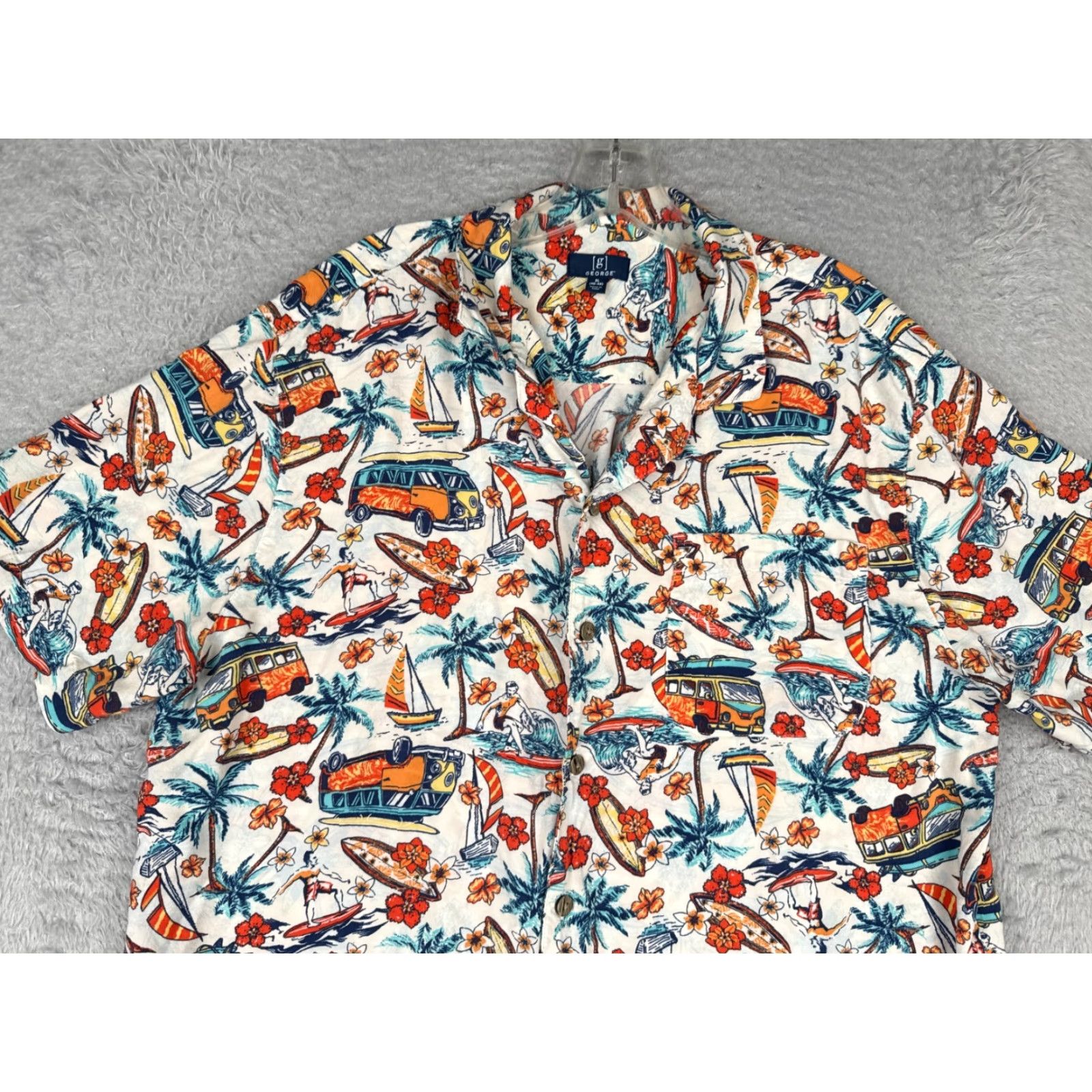 George George Shirt Men Extra Large White Floral Palm RV Surfer Hawaiian 100% Rayon Size US XL / EU 56 / 4 - 4 Thumbnail