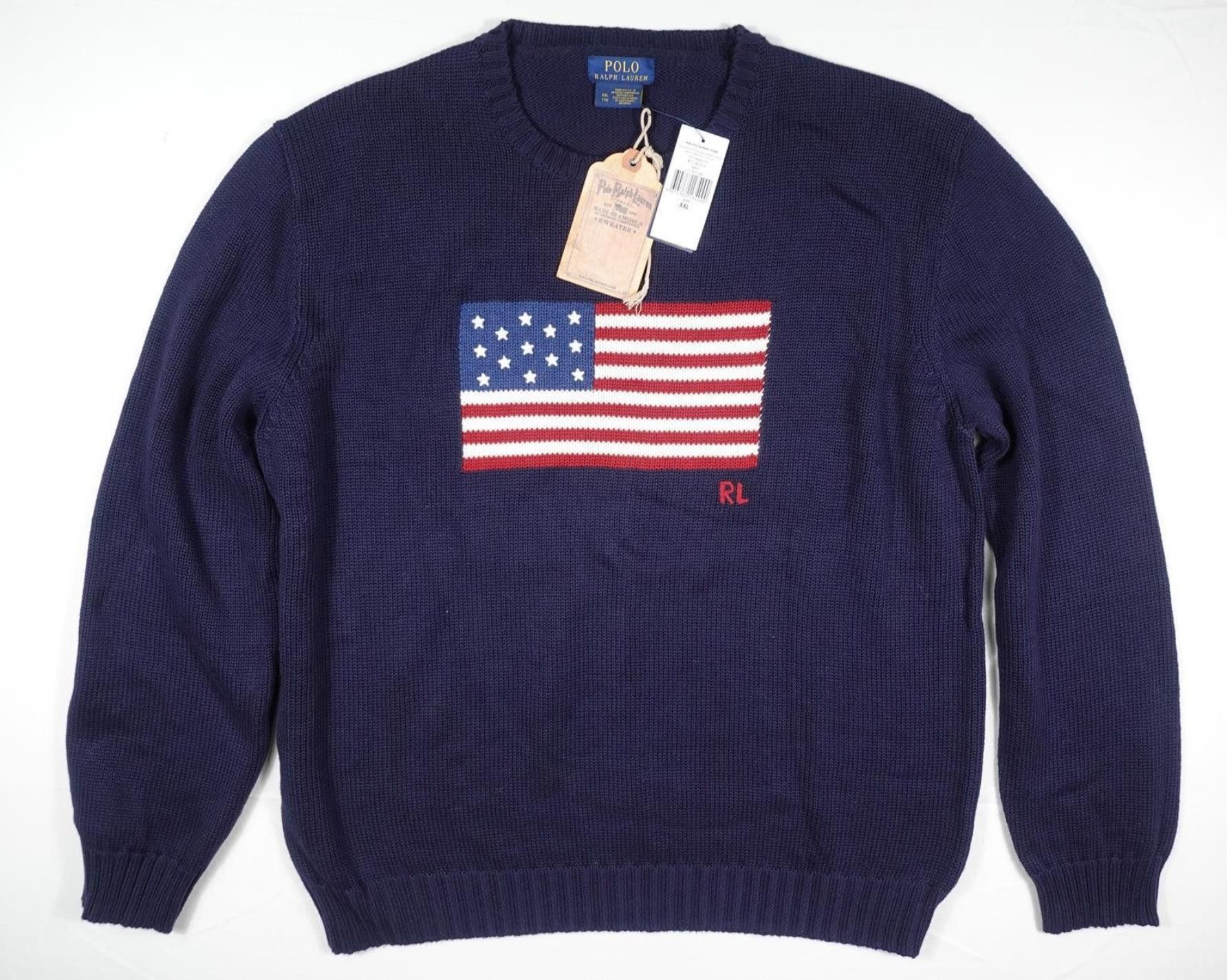 Polo Ralph Lauren Sweater Navy Made in USA Flag NWT XXL