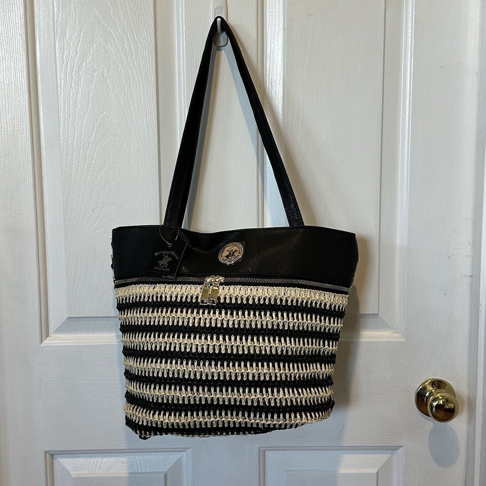 Beverly Hills Polo Club Beverly Hills Polo Club Tan & Black Woven Tote Size ONE SIZE - 8 Thumbnail