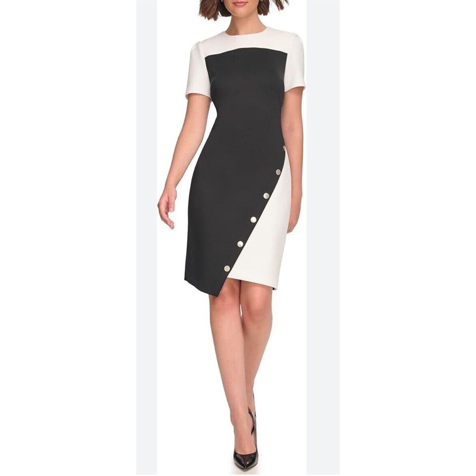 Tommy Hilfiger Tommy Hilfiger Scuba Crepe Structured Dress Black Ivory 6 Size M / US 6-8 / IT 42-44 - 5 Thumbnail