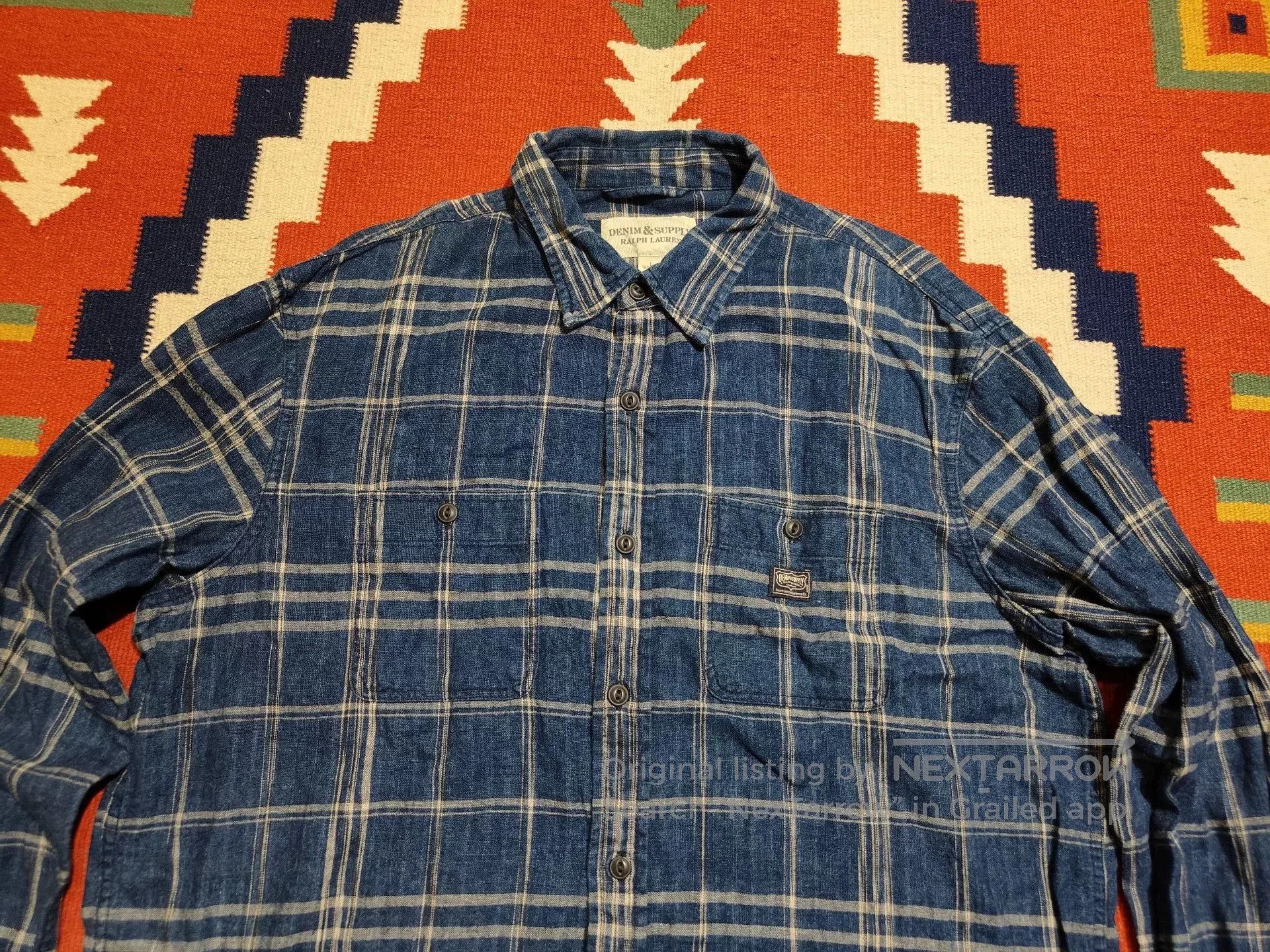 RRL Ralph Lauren Blue Plaid Denim Supply Shirt. Size US L / EU 52-54 / 3 - 3 Thumbnail