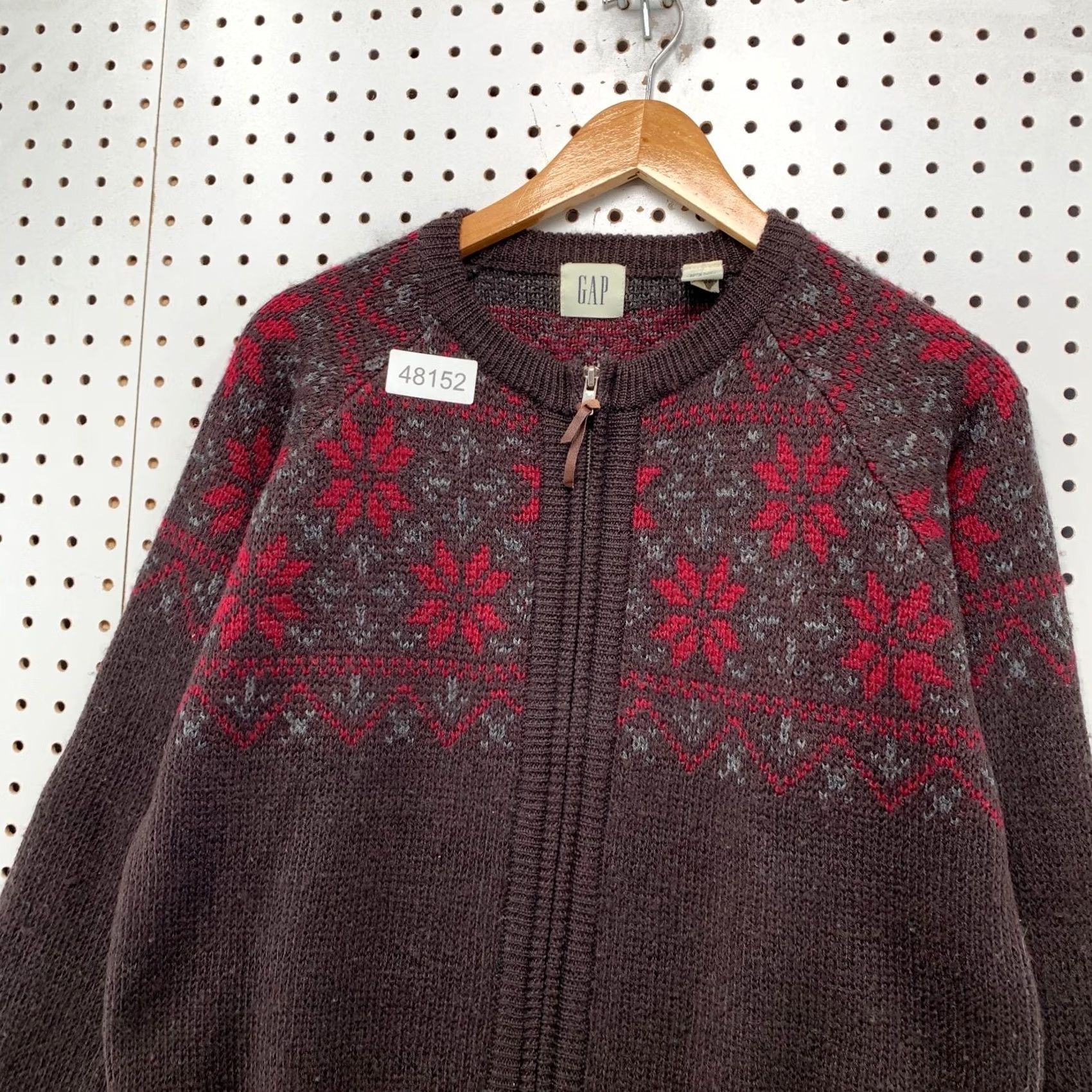 Gap VINTAGE GAP Wool Cardigan Sweater Zip Womens M Brown Nordic Snowflake Size M / US 6-8 / IT 42-44 - 5 Thumbnail