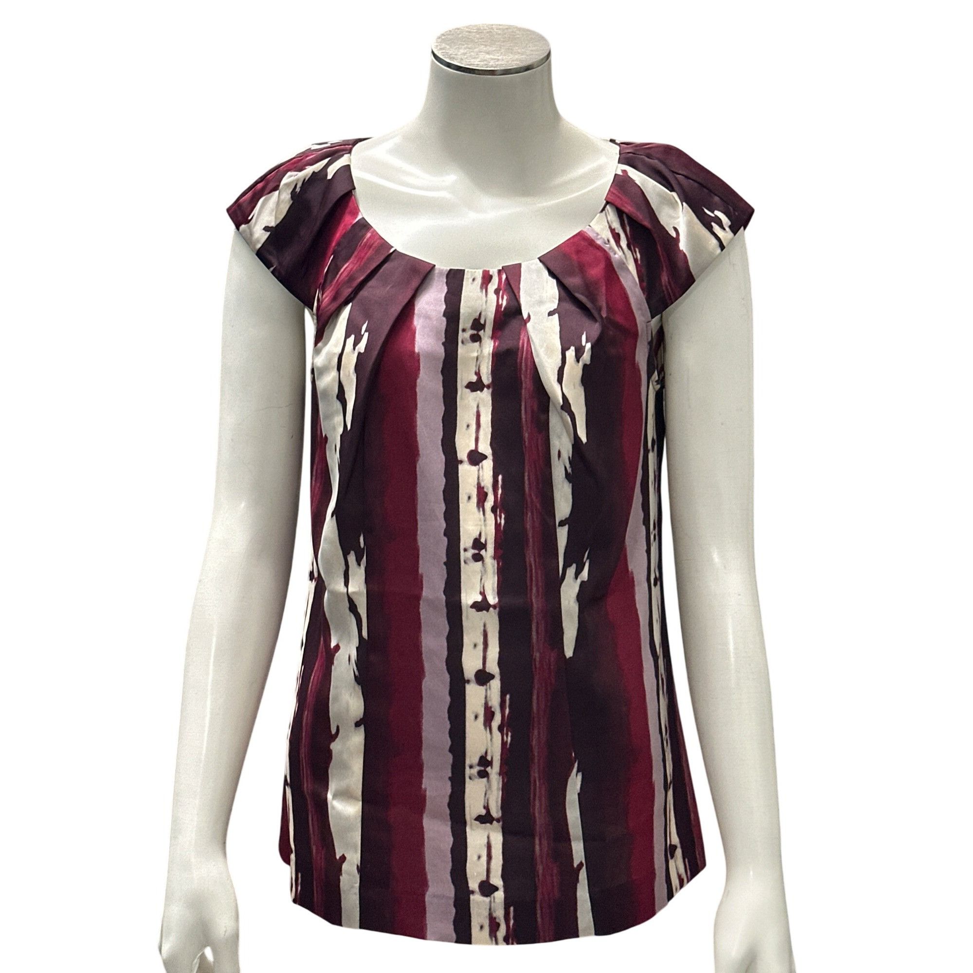 Ann Taylor Ann Taylor Petite 4P Maroon Cream Abstract Cap Sleeve Blouse Size S / US 4 / IT 40 - 2 Thumbnail